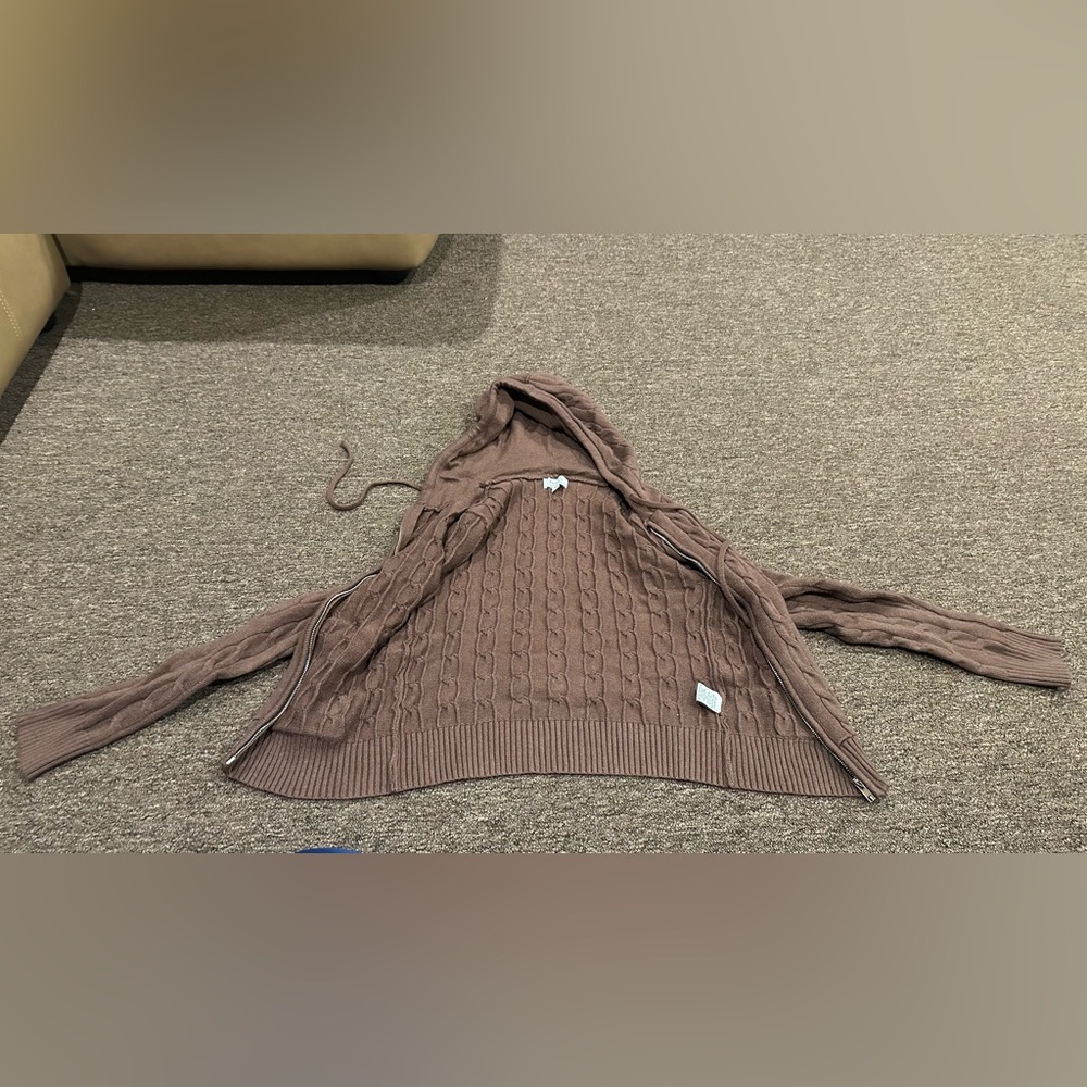 EUC Faded Rose Essentials Ladies M Brown Cable Knit Hoodie Sexy casual comfy - Picture 5 of 5